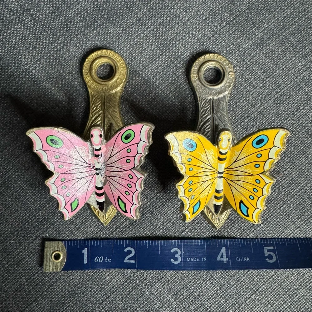 Vintage Farfalla Butterfly Clips/Hooks in Pink and Yellow